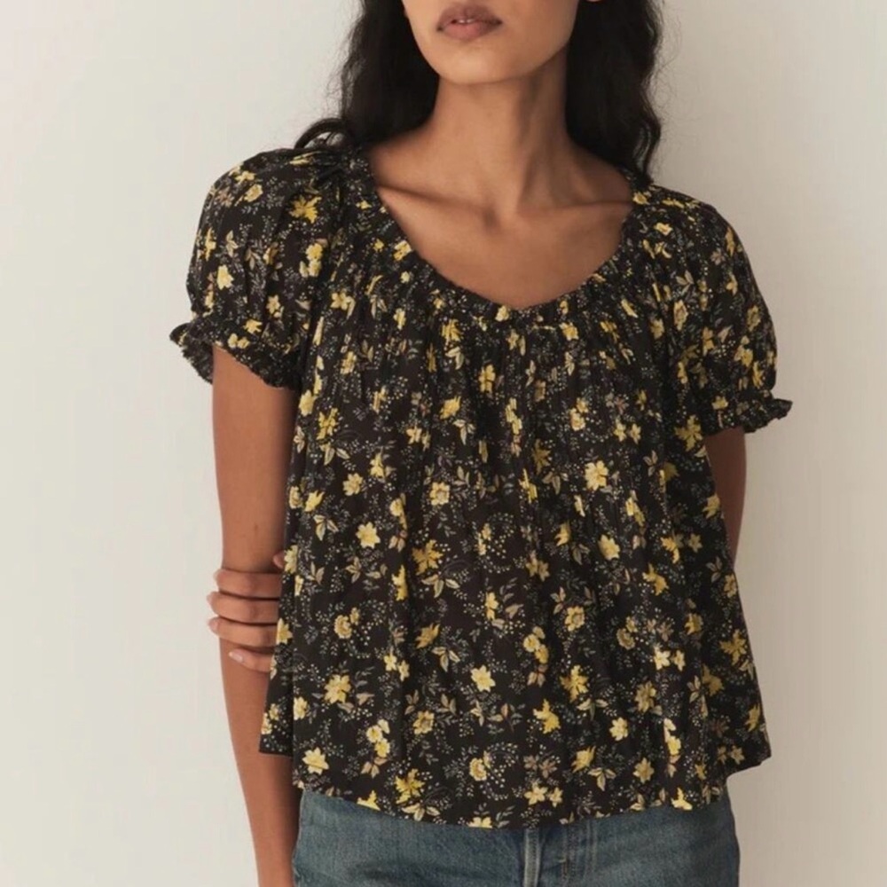 Doen Frederica Top in Noir Winding Blossoms Print